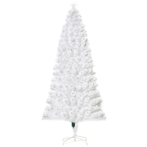 HOMCOM 7ft Tall Fir Artificial Christmas Tree with Realistic Branches, 280 Multi-Color Fiber Optic LED Lights and 280 Tips, White