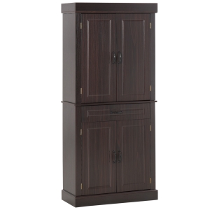 HOMCOM 71" Tall Freestanding Kitchen Pantry with 4 Doors, 2 Large Cabinets and 1 Wide Drawer for Kitchen, Espresso