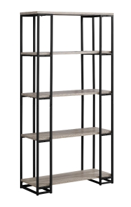 Monarch 60" Contemporary Open Concept 4 Shelf Bookshelf - Dark Taupe Wood-look / Silver Metal