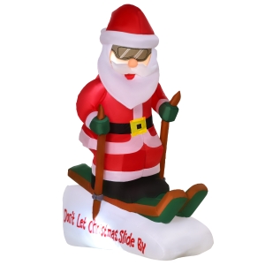 HOMCOM 4' LED Light Up Santa Claus Skiing Christmas Inflatable Outdoor Yard Decoration