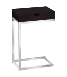 Monarch 24" Contemporary Wood Grain-Look Chrome Metal Base C-Shaped Side Accent Table with Storage Drawer - Cappuccino Brown Finish