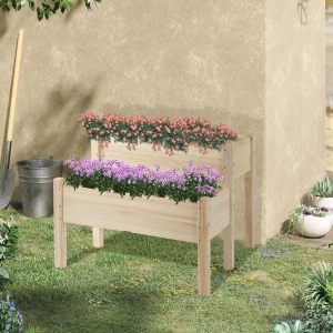 Outsunny 34"x34"x28" 2-Tier Raised Garden Bed Wooden Planter Box for Backyard, Patio to Grow Vegetables, Herbs, and Flowers
