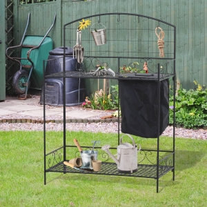 Outsunny Outdoor Metal Foldable Potting Bench Garden Planting Table w/ Bag Hook