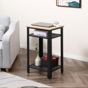 HOMCOM Modern Side Table with 2 Storage Shelves Bedside End Table Nightstand, Accent Furniture for Living Room, Bedroom, Oak