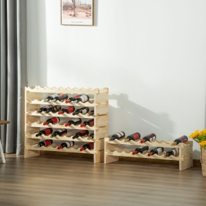 HOMCOM 8-Tier Solid Pine Wood Wine Rack Stackable Holder Wooden Wine Cabinet Freestanding Liquor Storage Shelf, 72-Bottle