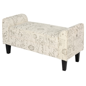 HOMCOM 42" Modern Linen Armed Bench Tufted Ottoman Footstool Entryway Signature Print