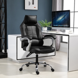 HOMCOM Ergonomic Executive Office Chair Swivel Racing Recliner PU Leather Height Adjustable, Black