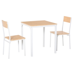 HOMCOM 3-Piece Wooden Square Dining Table Set with 1 Table and 2 Chairs and Sturdy Metal Frame for Small Space, Oak