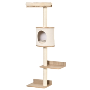 PawHut 4-Level Wall Mounted Cat Tree Activity Play Center w/ Condo, Bed, Scratching Posts