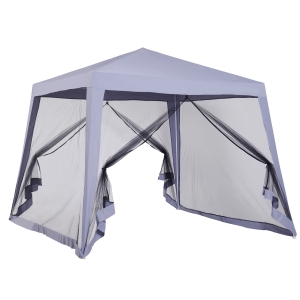 Outsunny 10' x 10' Folding Slant Leg Screened Sun Shelter Canopy Tent with Mesh Sidewalls - Grey