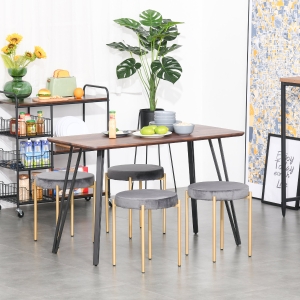HOMCOM Backless Stackable Dining Stools Velvet-Touch Fabric Upholstered Round Chair with Steel Legs, Set of 4, Grey