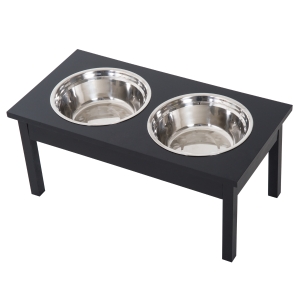 PawHut 23" Elevated Durable Wooden Heavy Duty Dog Pet Bowl Feeding Station - Black