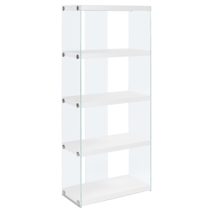 Monarch 59" Modern 5-Shelf Tempered Glass Base Display Bookcase - Glossy White Finish