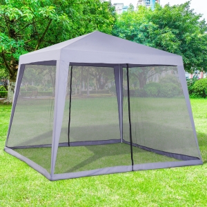 Outsunny Outdoor Elegant Sun Shade Gazebo Tent with Mesh Screen Walls Grey