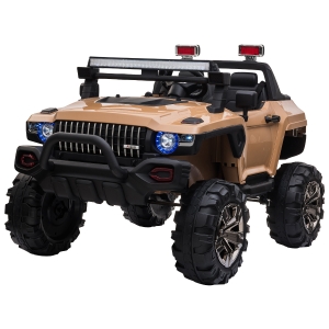 Aosom 12V Kids Electric 2-Seater Ride On Police Car SUV Truck Toy with Parental Remote Control & MP3 Sound - Tan