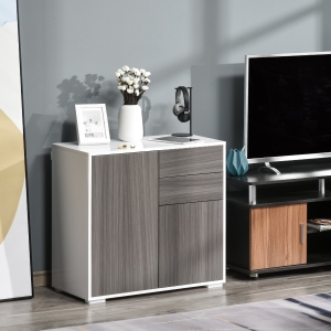 HOMCOM Push-Open Cabinet with 2 Drawer 2 Door Cabinet for Home Office Light Grey White