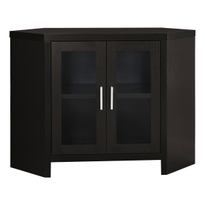 Monarch 42" Wood Grain-Look Space Saving Glass Cabinet Door Corner Console TV Stand - Cappuccino Brown Finish