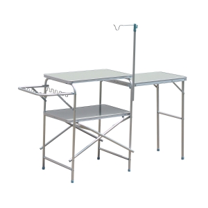 Outsunny Adjustable Outdoor Folding Camping Kitchen Garden BBQ Picnic Table, Silver