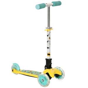 Aosom Kid's Adjustable Kick Scooter w/ Foldable 3 Wheel Design & Flashing LED Lights, Yellow
