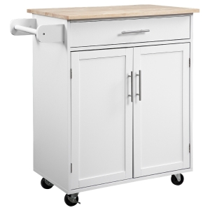 HOMCOM Wooden Indoor Moving Microwave Cart with Interior Cabinet & Towel Rack