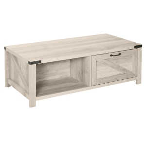 HomCom Industrial Coffee Table with 1 Drawer, 2 Open Storage Shelves, and a Modern Farmhouse Style - Oak