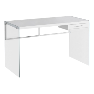 Monarch 48" Contemporary Glass Legged Writing Computer Desk with Drawer - Glossy White