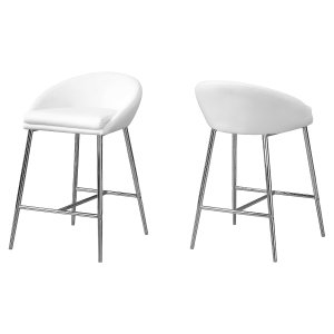 Monarch 2 Piece Modern PU Leather Padded Seat Chrome Legged Counter Height Barstool Chair Set - White