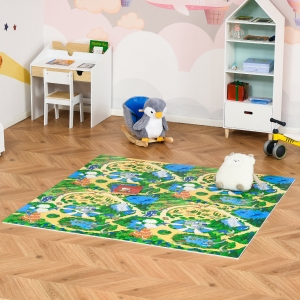 Qaba Kids Foam Puzzle Floor Tiles Baby Toddler Play Mat 36Pcs Anti-slip Crawling Learning with End Border Dinosaur Land Pattern 35SqFt EVA