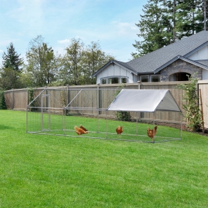 PawHut Chicken Coop 3 Rooms Hen House Large Rabbit Hutch Poultry Cage Playpen Outdoor Backyard with Waterproof & UV Protect Cover 118"L x 236.25"W x 76.75"H