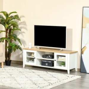HOMCOM Modern TV Stand for TVs up to 60 inches, Wood TV Console Table with Storage Doors, Entertainment Center for Living Room, Bedroom, Office, White and Oak