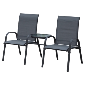 Outsunny Outdoor Garden Double Patio Chair Set with an Attached Middle Coffee Table & Two Seats for Conversation