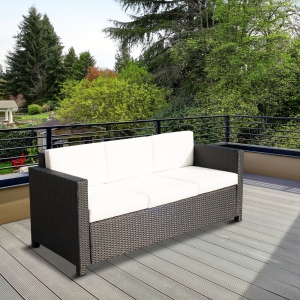Outsunny Deluxe 3 Seat Rattan Wicker Sofa Garden Outdoor Patio Furniture with Cushion, Black