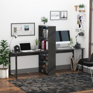HOMCOM Computer Table Writing Table Home Office Workstation w/ Bookshelf Black