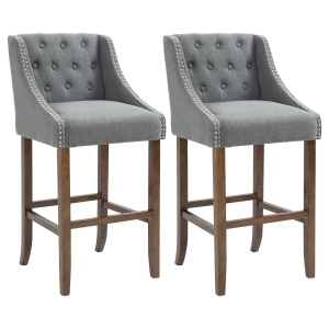 HOMCOM Modern Bar Height Bar Stools Set of 2, 30" Seat Height Bar Chair for Kitchen Living Room with Mid Back, Wood Legs, Nailhead Trim & Tufted Upholstery, Dark Grey