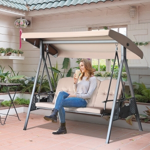 Outsunny 3-Person Outdoor Canopy Patio Cushioned Bench Patio Glider Swing Seat Steel