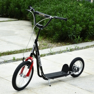Aosom Teens Youth Kick Scooter Adjustable Handlebar Ride On Toy For 5+ w/ Front and Rear Dual Brakes Inflatable Wheels Black