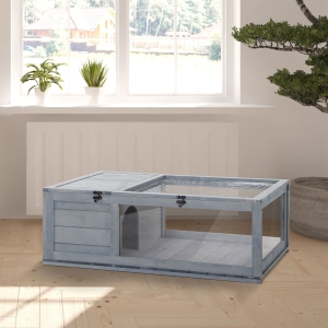 Pawhut Wood Tortoise House Indoor Outdoor Turtle Habitat Reptile Cage for Lizards, Geckos 35.75" x 23.75" x 12.5"