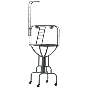 PawHut Rolling Bird PlayStand w/ Wood Perch Ladder Feeding Cups for Macaw Parrot Conure