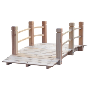 Outsunny 5' Wooden Rustic Decorative Garden Bridge with Railings - Natural Wood