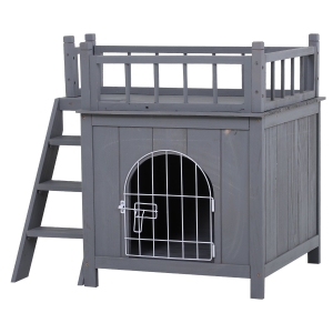 PawHut Indoor / Outdoor Cat Apartment w/ Interior House Area & Upstairs Deck/Patio Area