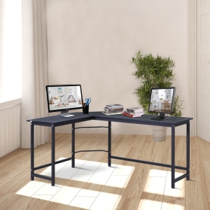Vinsetto L-Shaped Gaming Desk Computer Desk Wood Corner PC Workstation Large Home Office Table Black