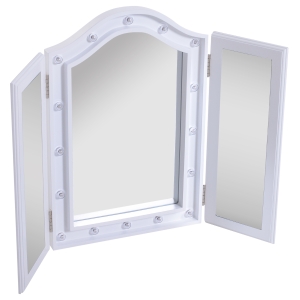 HomCom Tabletop Tri Fold Hollywood Style Vanity Mirror with LED Lights - White