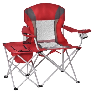 Outsunny Folding Camping Chair w/ Insulation Bag, Cup Holders And Side Table Director's Chair For Picnic, Travel, Fishing, Beach Red