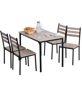 HOMCOM Modern 5-Piece Wooden Dining Kitchen table set 1 Table 4 Chairs Metal legs - Grey