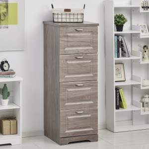 HOMCOM 4 Drawer Vertical File Cabinets Enclosed Storage Cabinet with File Hanging Grey Oak