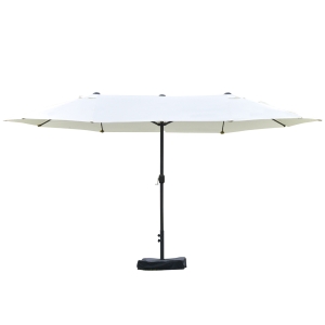 Outsunny 15' Outdoor Patio Umbrella Twin Canopy Sunshade Market Shade w/ Crank Beige
