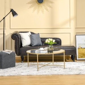 HOMCOM Contemporary Coffee Tables with Metal Base, Round Side Table with Tempered Glass Tabletop Golden Legs for Living Room, Bedroom