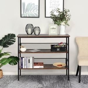 HOMCOM 3-Layer Brackets Industrial Storage Rack Bookshelf Metal and Wood Multi-role Spacious