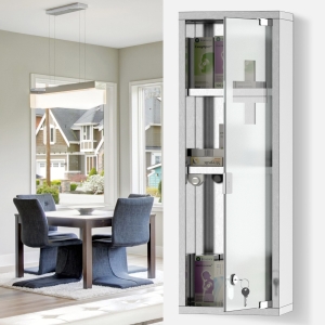 kleankin 22''x8'' Stainless Steel Medicine Cabinet 3 Tier Frosted Door Lockable First Aid Unit