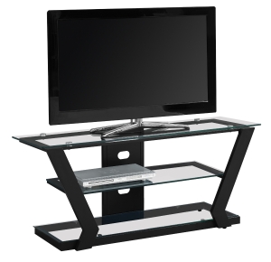 Monarch 48" Modern 3-Tier Tempered Glass Shelf Open Storage Console TV Stand - Black Finish
